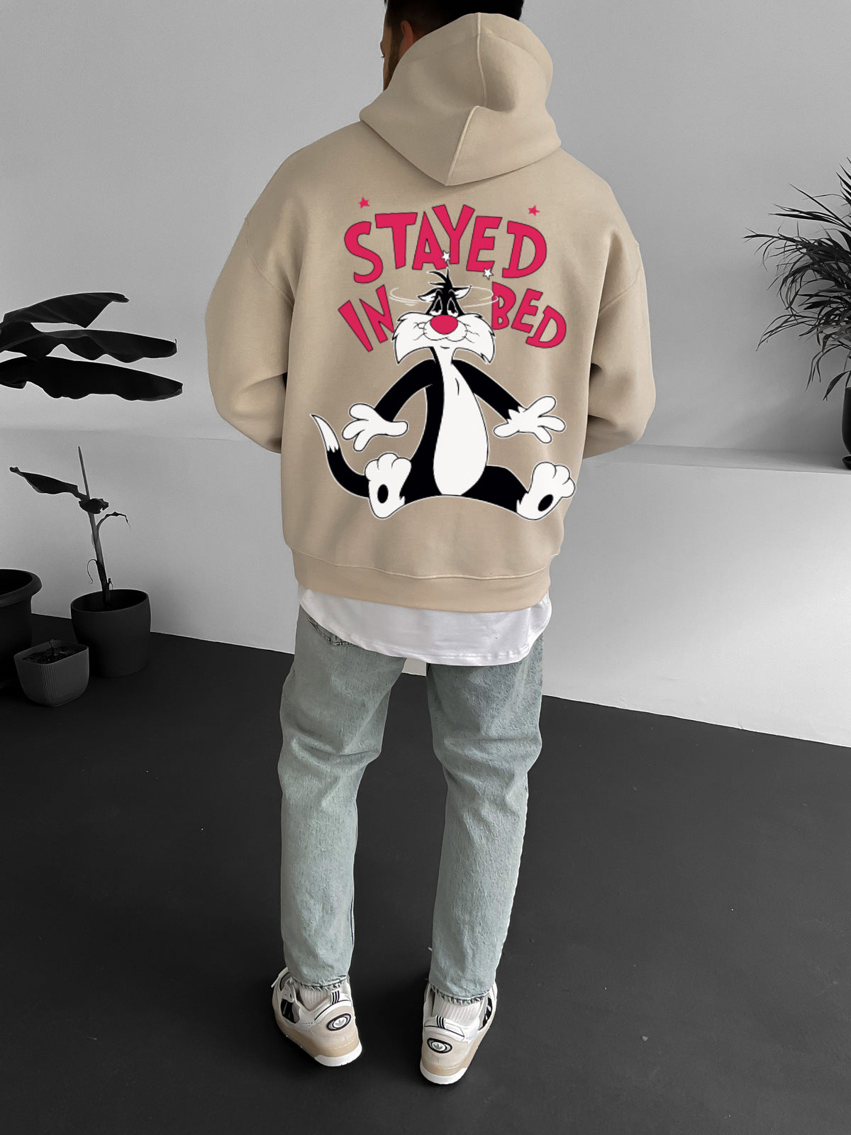 Beige "stayed-in-bed" Printed Oversize Hoodie