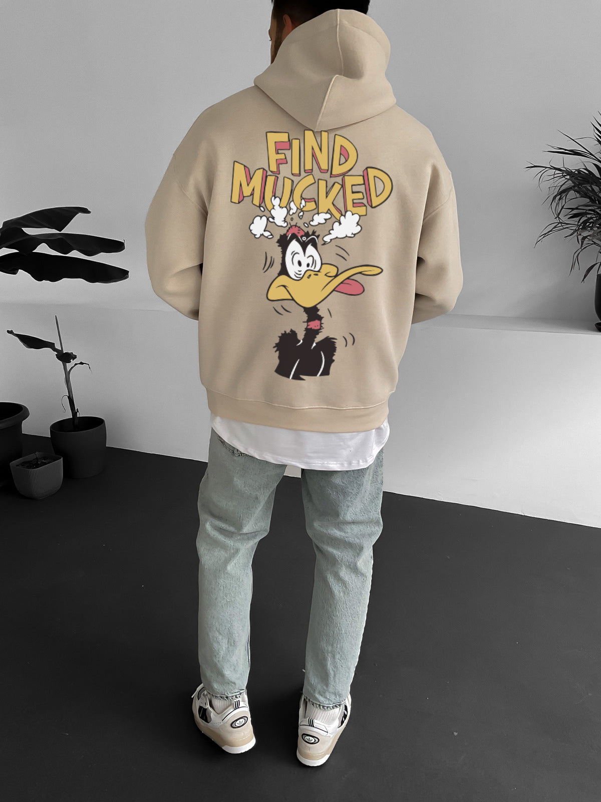 Beige "find-mucked" Printed Oversize Hoodie