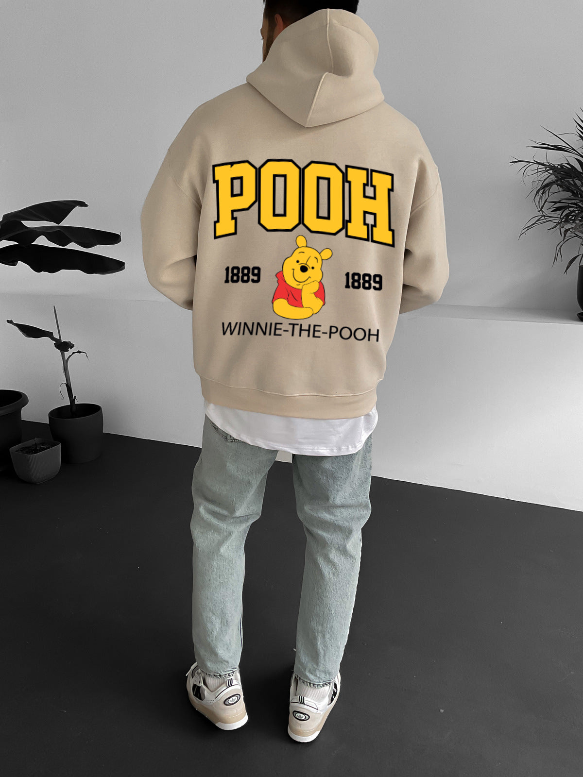 Beige "winnie-the-pooh" Printed Oversize Hoodie