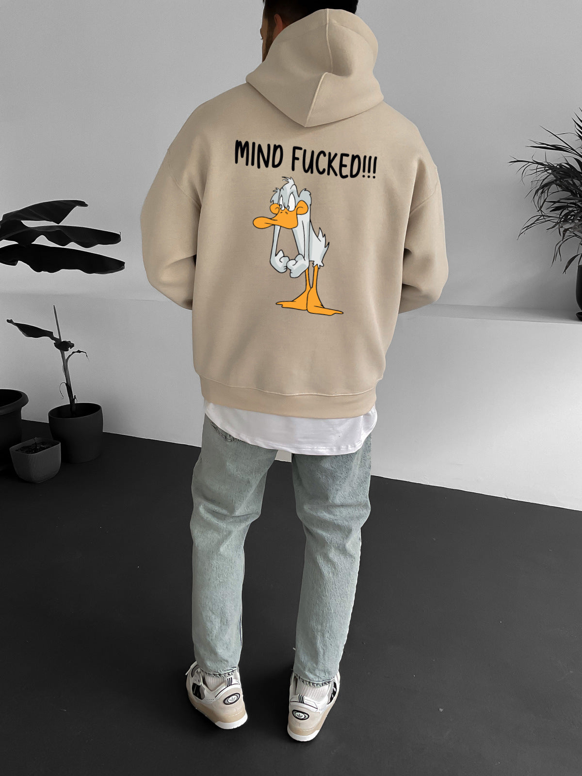 Beige "mind-fucked" Printed Oversize Hoodie