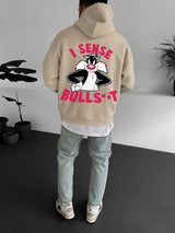 Beige "i-sense-bullshit" Printed Oversize Hoodie Broek