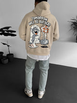 Beige "tomorrow-will-be-butter" Printed Oversize Hoodie Broek