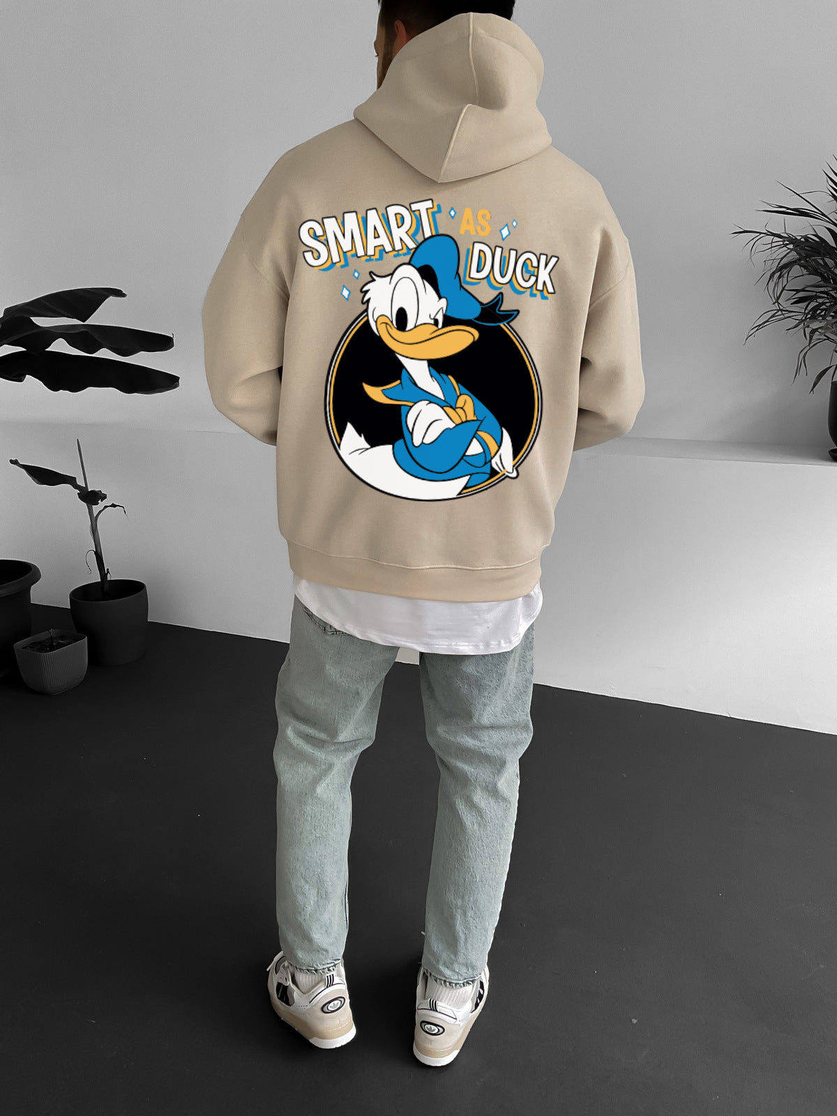 Beige "smart-as-duck" Printed Oversize Hoodie