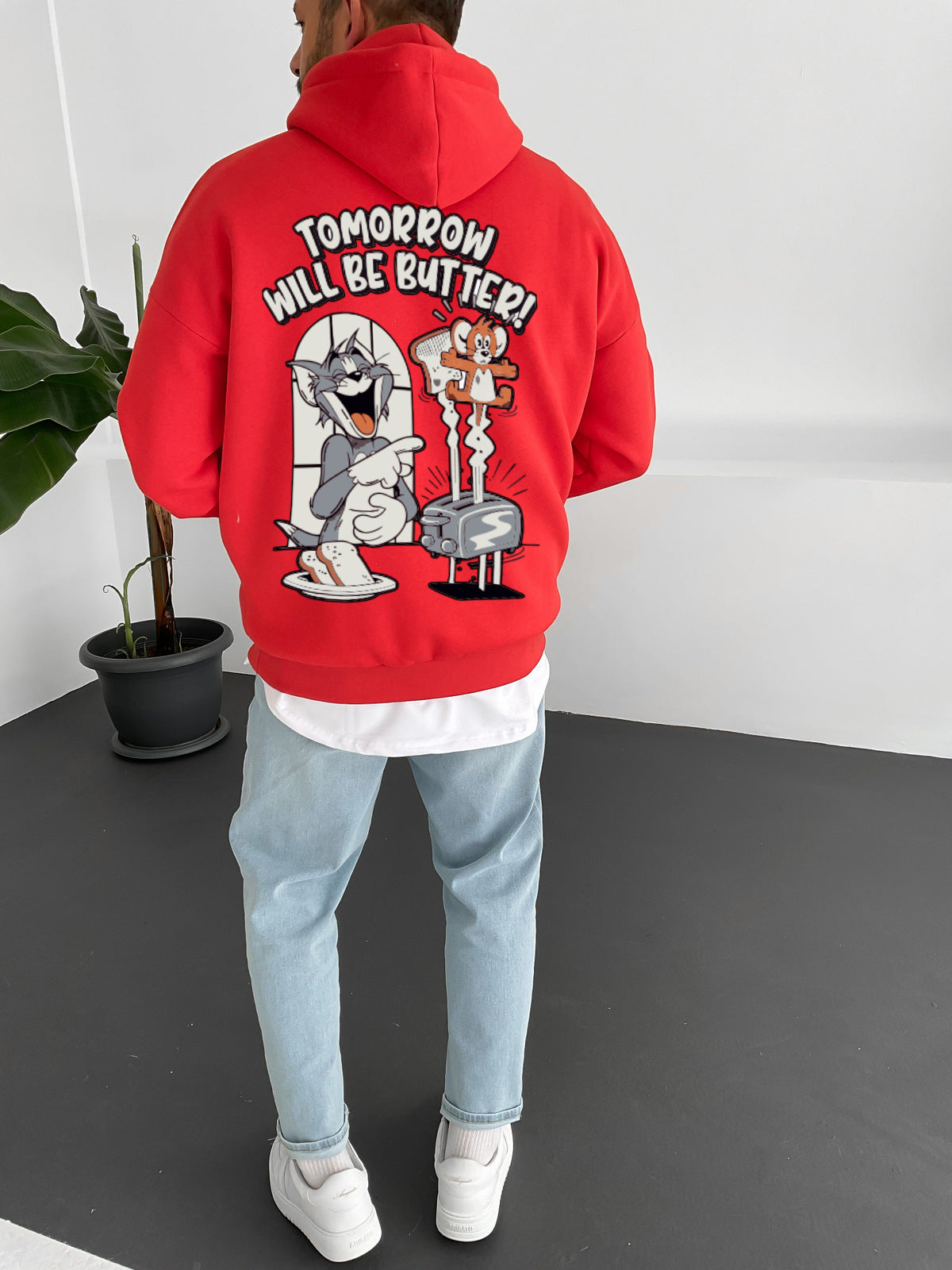 Red "tomorrow-will-be-butter" Printed Oversize Hoodie