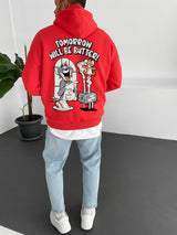 Red "tomorrow-will-be-butter" Printed Oversize Hoodie Broek