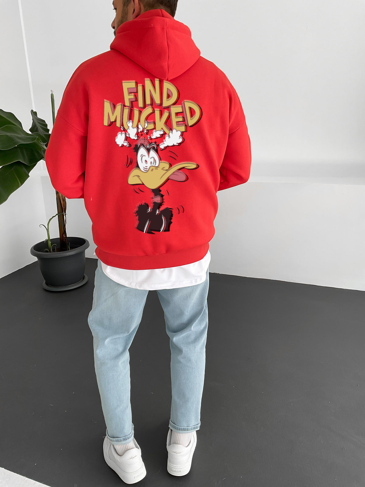 Red "find-mucked" Printed Oversize Hoodie