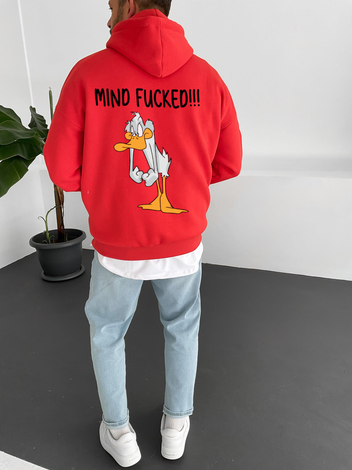 Red "mind-fucked" Printed Oversize Hoodie