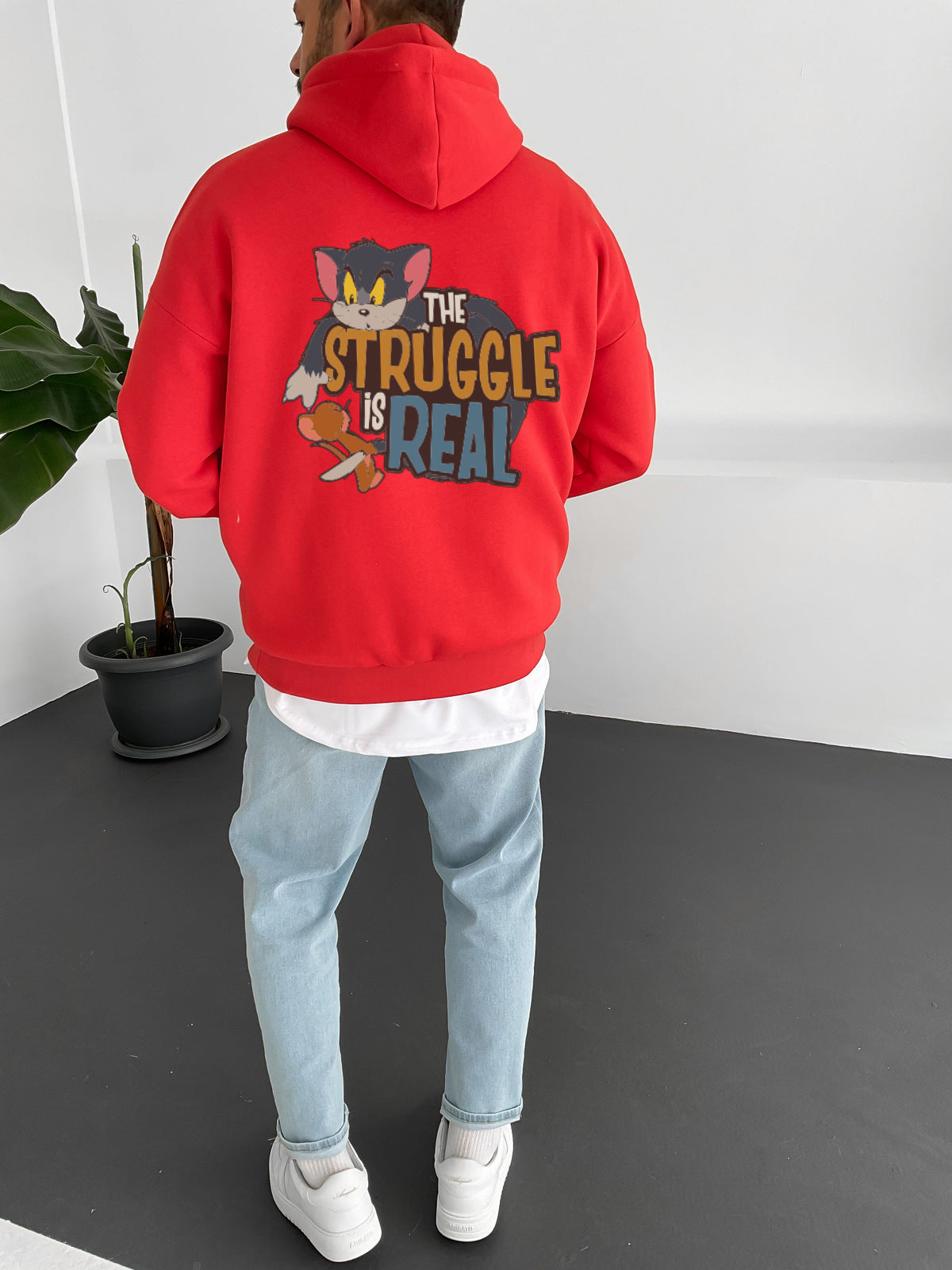 Red "struggle-is-real" Printed Oversize Hoodie