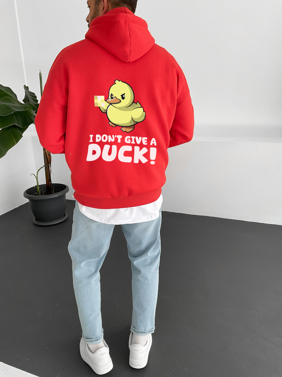 Red "i-don't-give-a-duck" Printed Oversize Hoodie