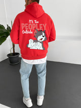 Red "it's-too-peoply-outside" Printed Oversize Hoodie Broek