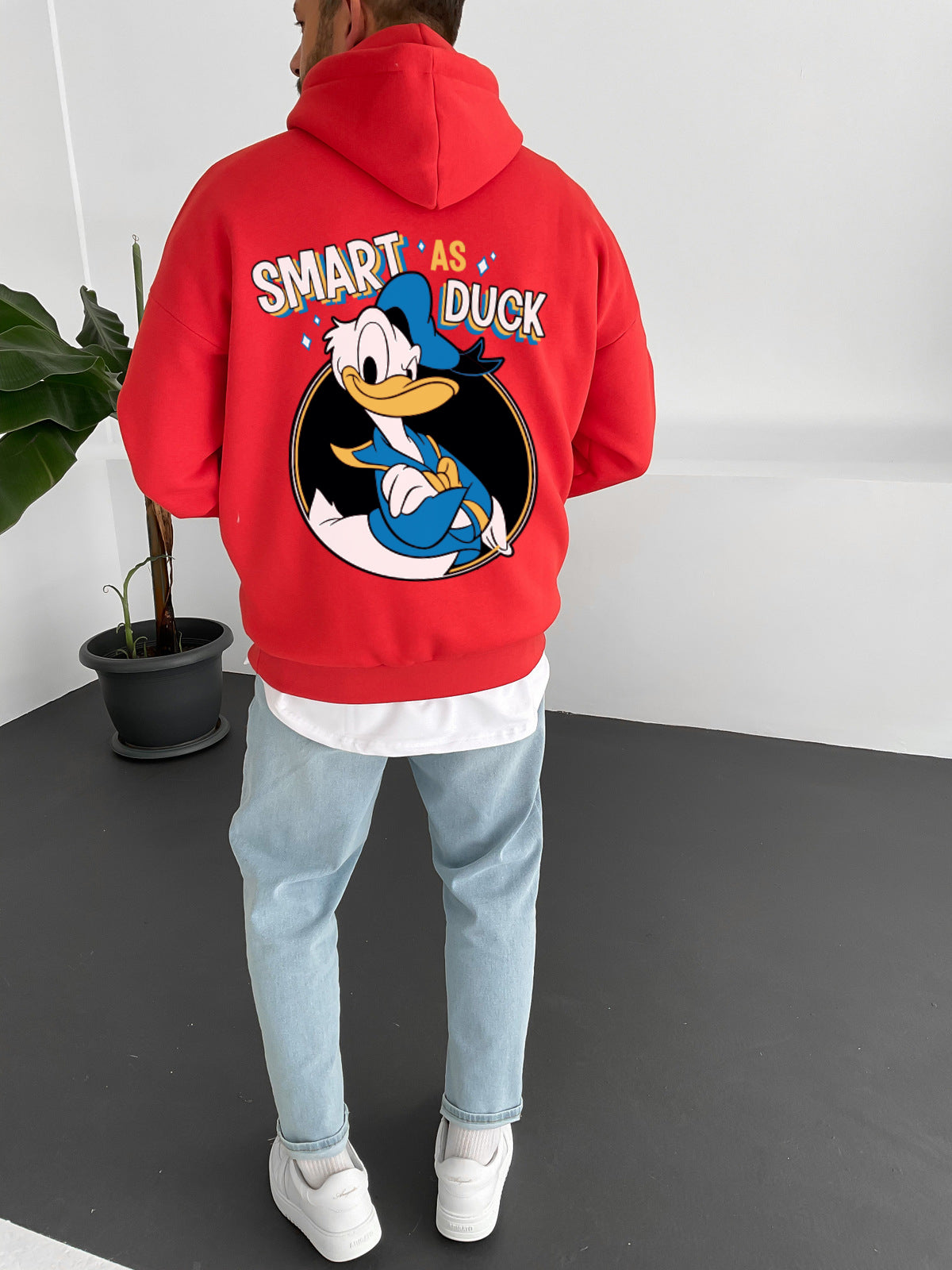 Red "smart-as-duck" Printed Oversize Hoodie