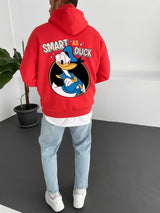 Red "smart-as-duck" Printed Oversize Hoodie Broek