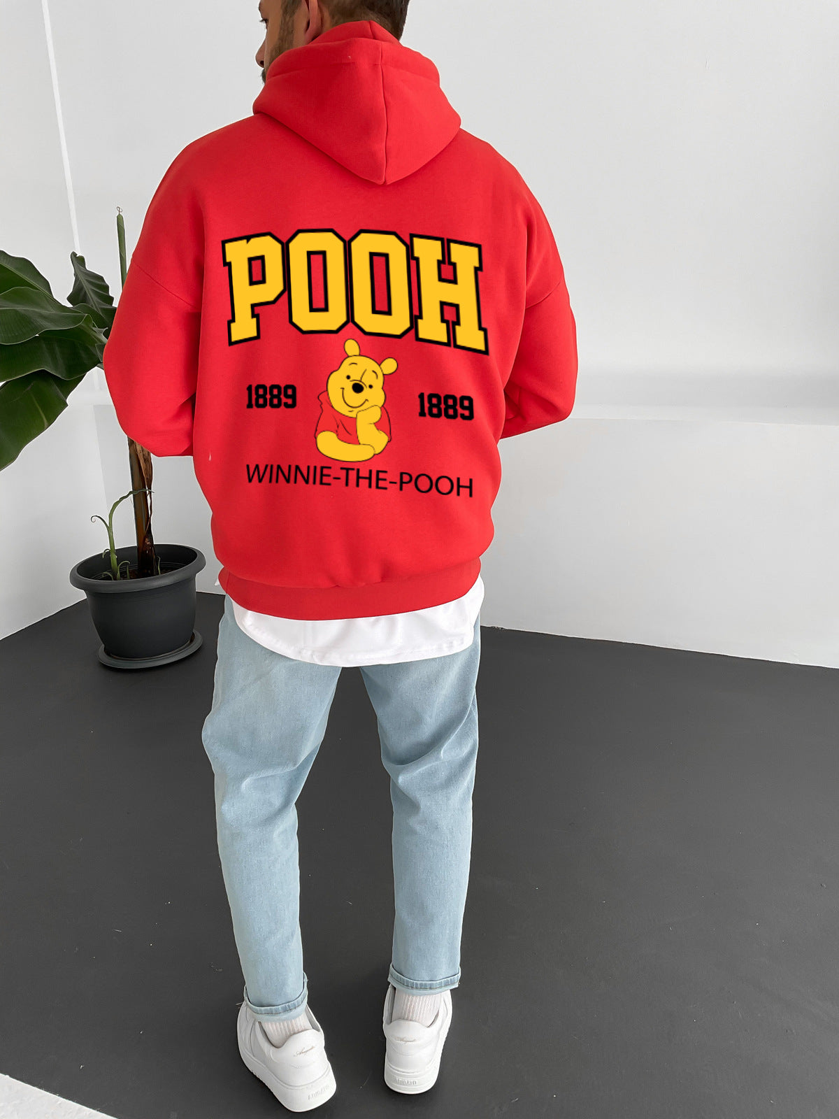 Red "winnie-the-pooh" Printed Oversize Hoodie