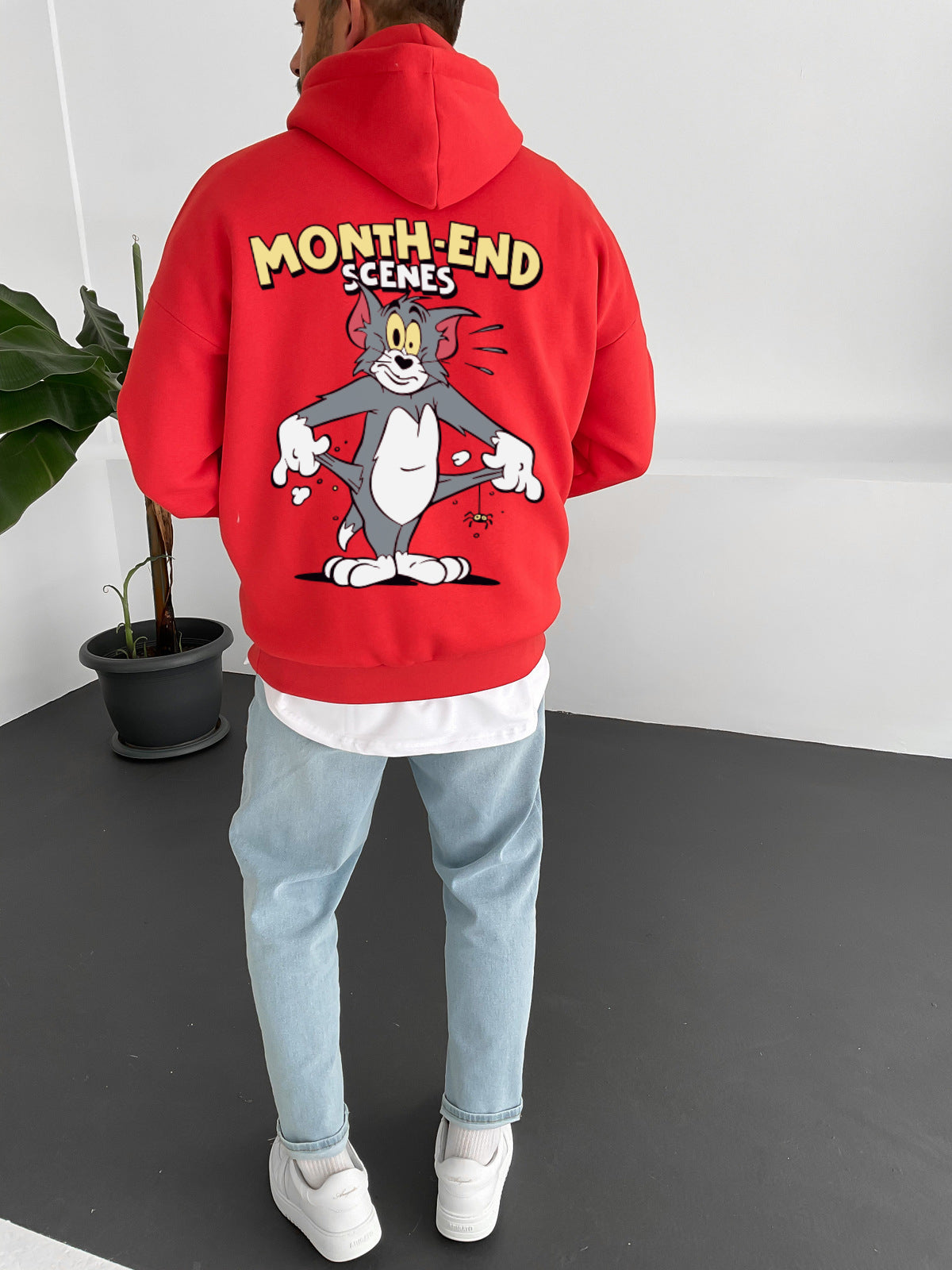 Red "month-end" Printed Oversize Hoodie