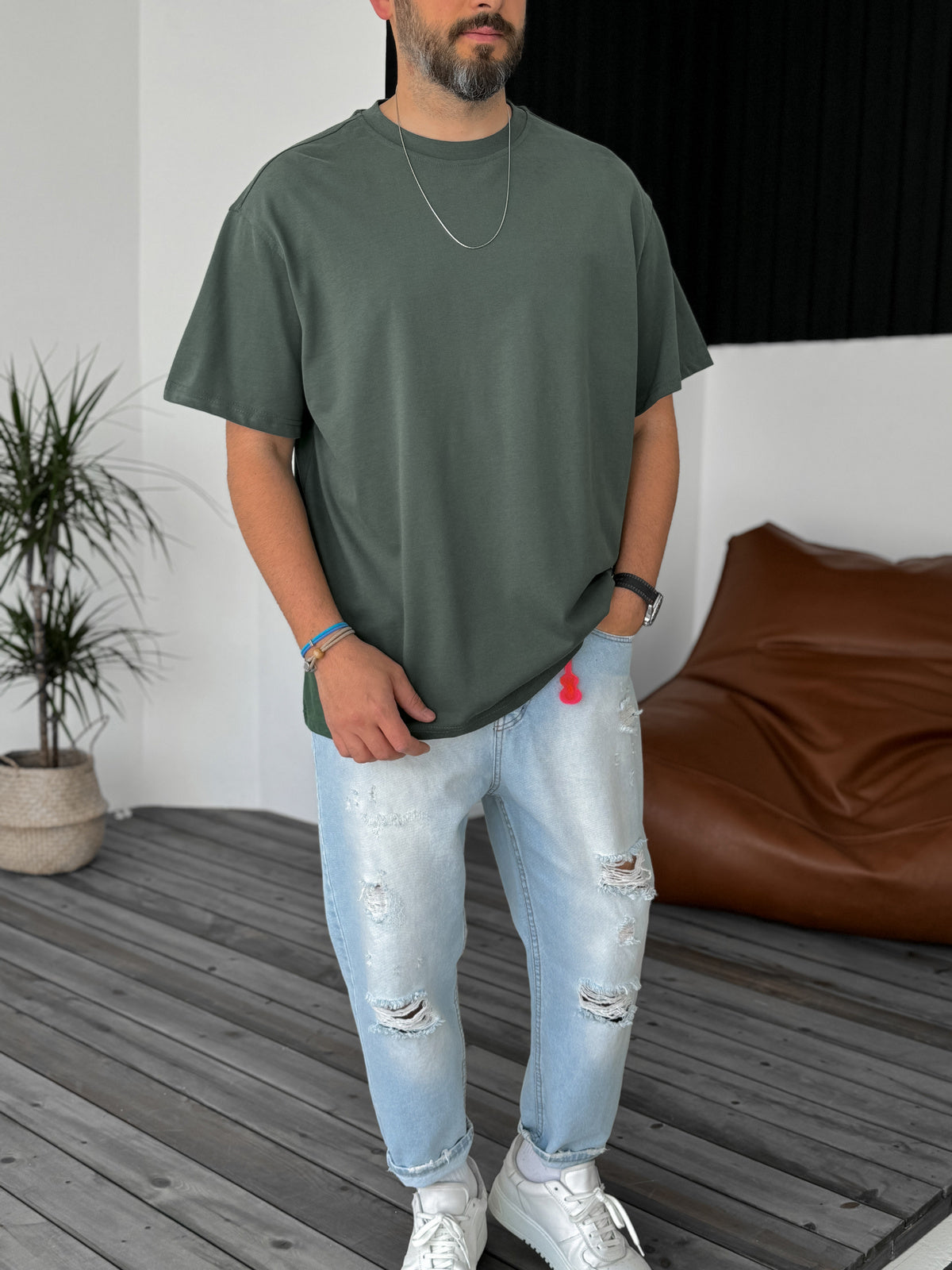 Premium Olive Basic Oversize T-Shirt - Broek - Image 1