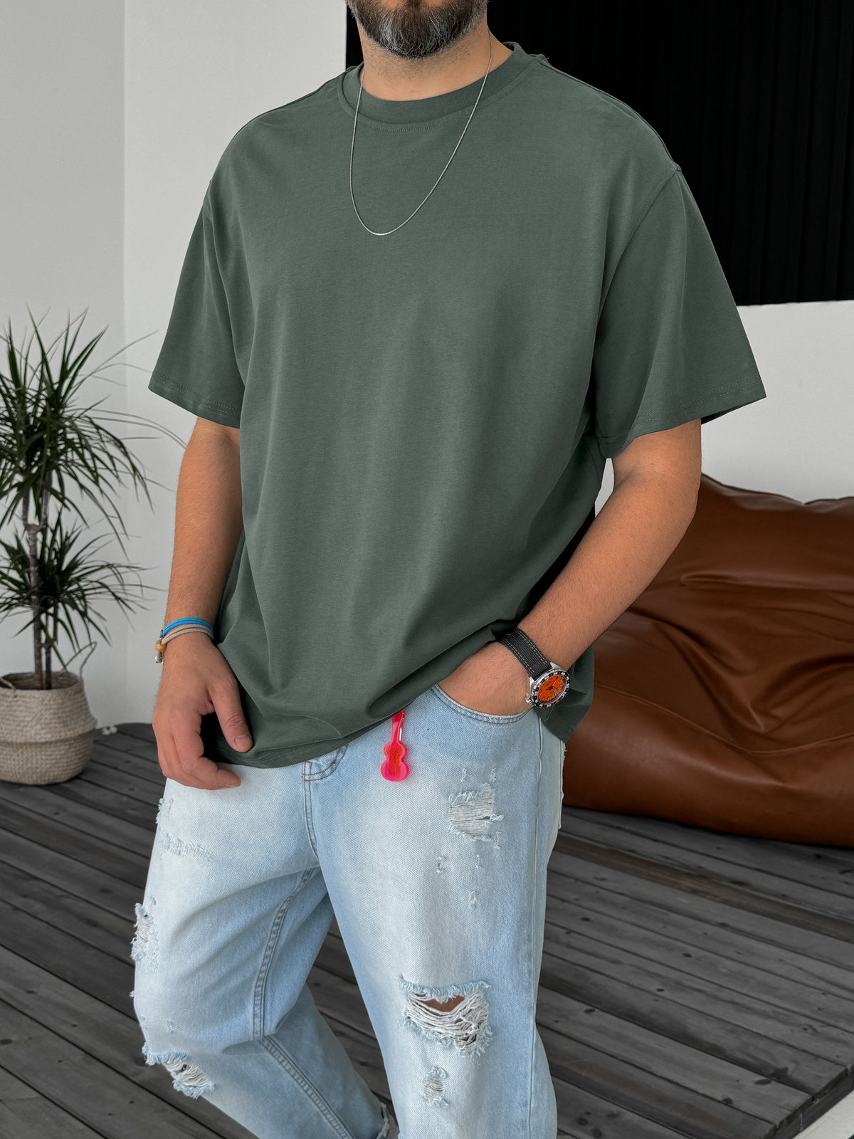 Premium Olive Basic Oversize T-Shirt - Broek - Image 2