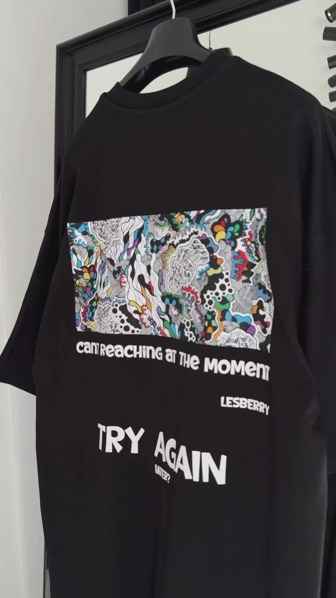 Black "Try Again" Printed Oversize T-Shirt