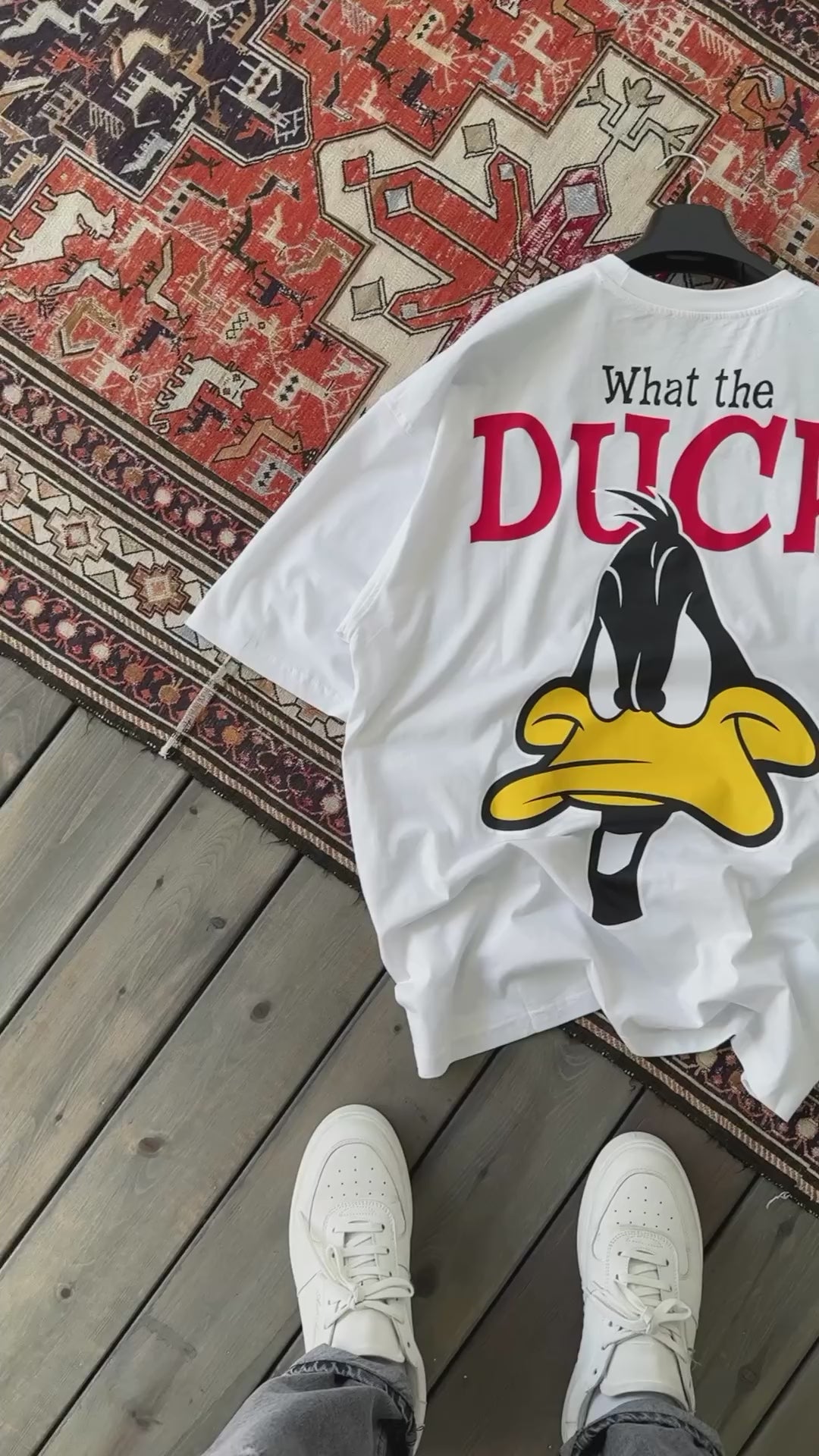Premium White "What's the duck" Printed Oversize T-Shirt