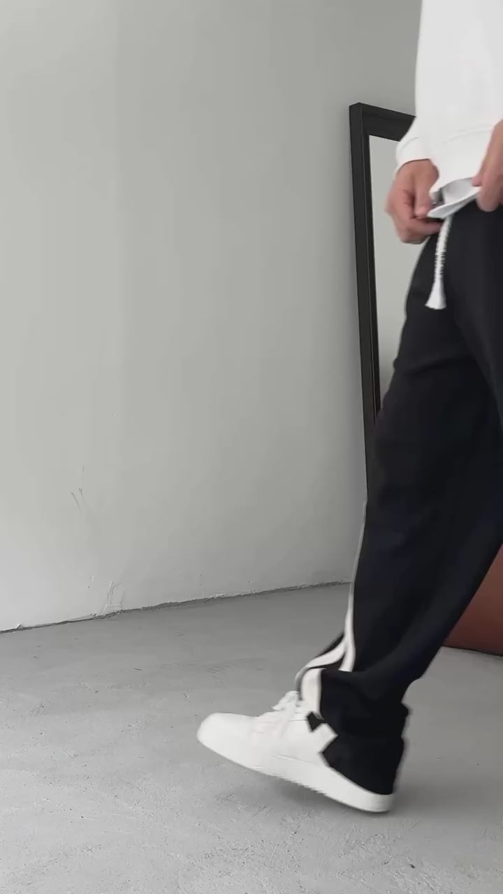 Black Oblique Striped Straight Leg Summer Sweatpants