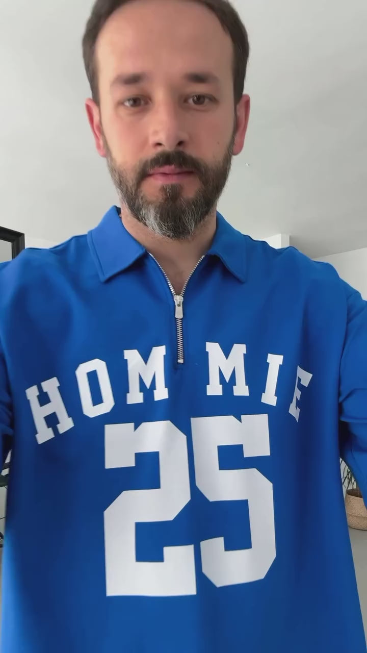 Blue 25 Printed Half Zipper T-Shirt