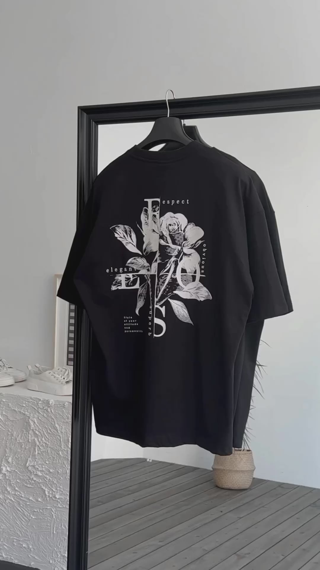 Premium Black "Flower" Printed Oversize T-Shirt