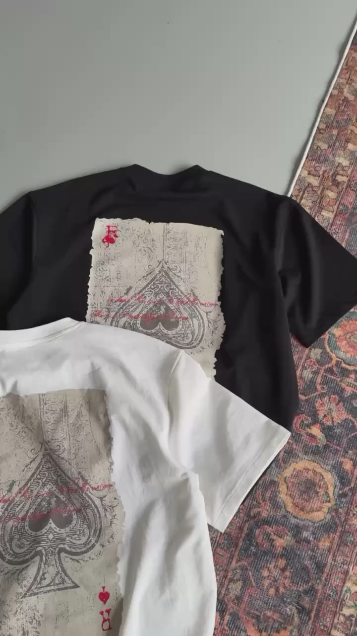 Black "R of spades" printed Oversize T-Shirt