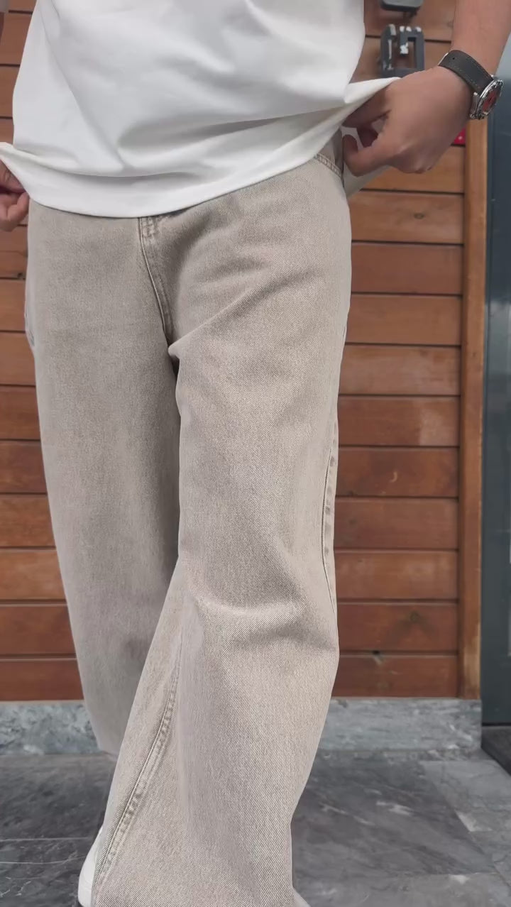 Beige Relaxed Fit Denim Jeans