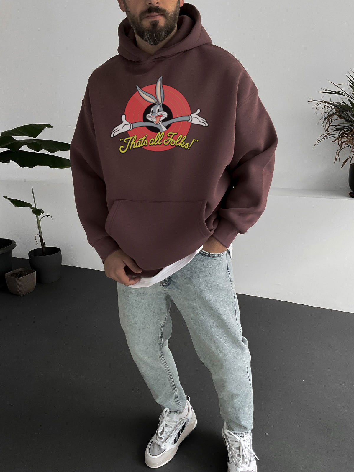 Brown "that's-all-folks" Printed Oversize Hoodie