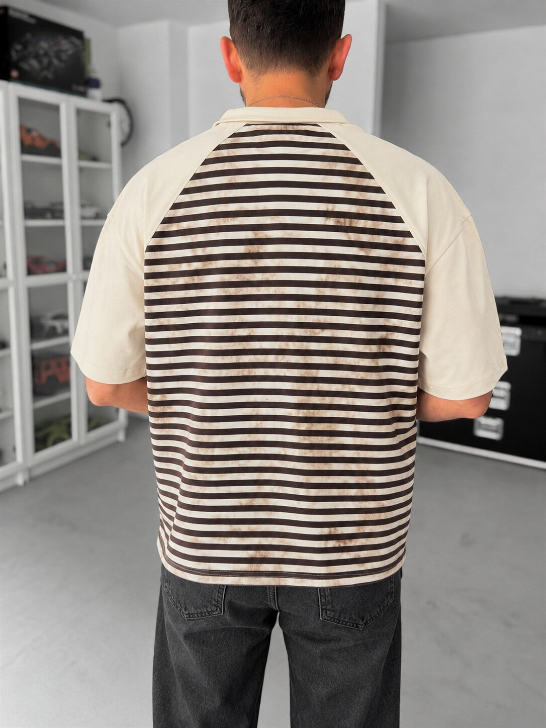 Vintage Striped Polo – Off White back view