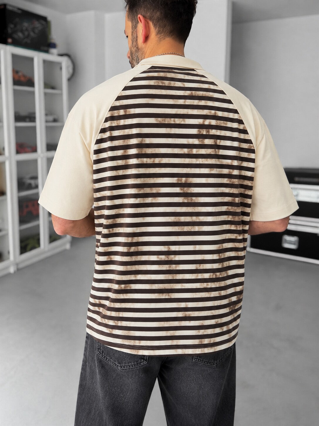 Vintage Striped Polo – Off White back angle