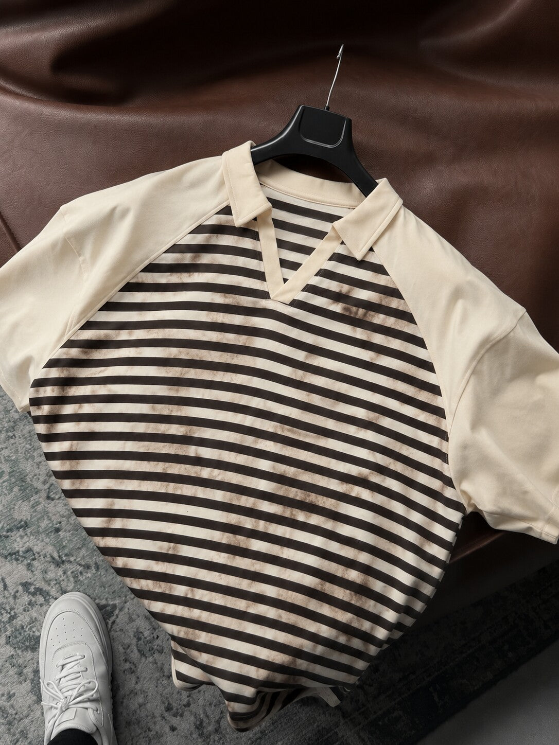 Vintage Striped Polo – Off White flat lay front