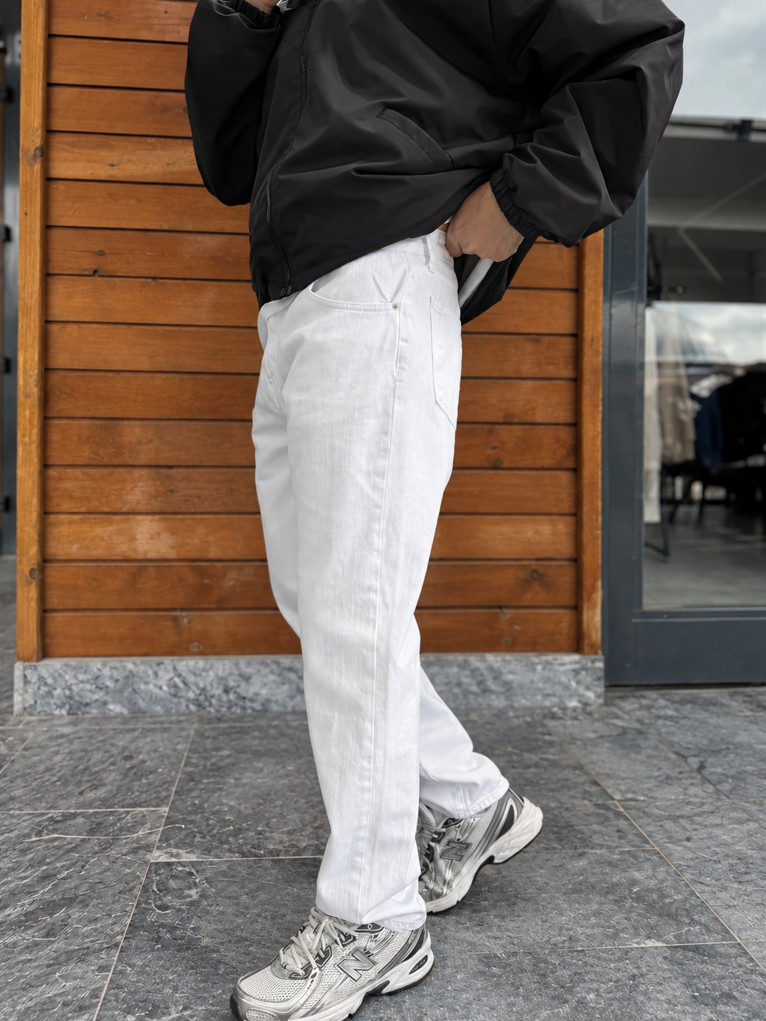 White Relaxed Fit Denim Jeans by BROEK, side view